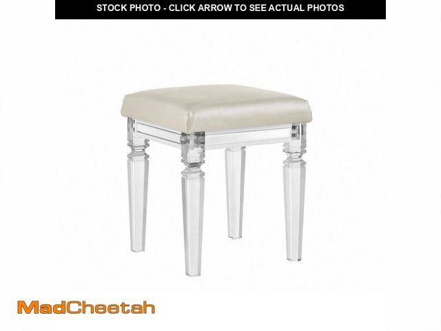 Lot 74-14254605 - Picket House Furnishings Charlotte White Faux Leather 19 in. Tall Vanity Stool with Acrylic Leg - UN...