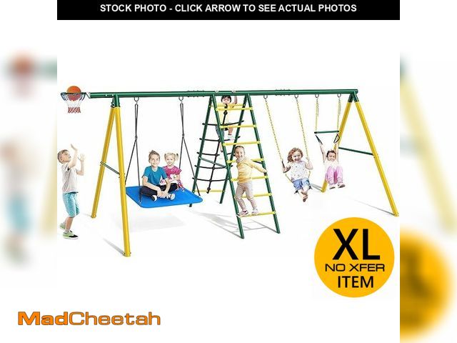 Lot 74-13097363 - Osoeri Swing Sets for Backyard, 6-in-1 Toddler Outdoor Playset, Heavy Duty Metal Backyard Swing Sets...