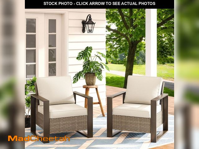 Lot 74-12638702 - JOYSIDE 2-Piece Wicker Outdoor Lounge Chair Patio Chairs with Metal Frame and Beige Cushions - UNUSE...