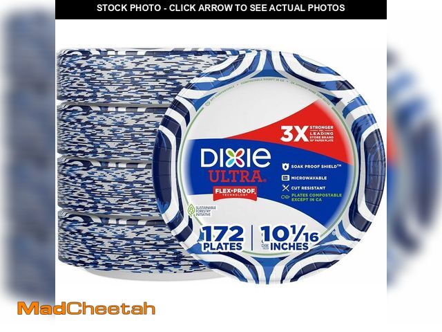 Lot 74-14304744 - Dixie Ultra, Large Paper Plates, 10 Inch, 172 Count (4 packs of 43 plates), 3X Stronger*, Heavy Duty...