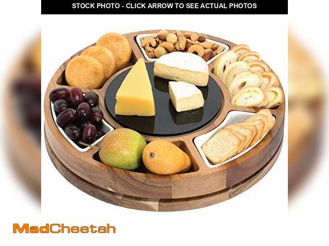Lot 74-12806675 - Shanik Cheese Board Set, Round Acacia Charcuterie Board, Cheese Serving Platter With Slide-Out Drawe...