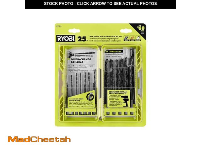 Lot 74-14363884 - RYOBI Black Oxide Hex Shank Twist Drill Bit Set (25-Piece) - UNUSED