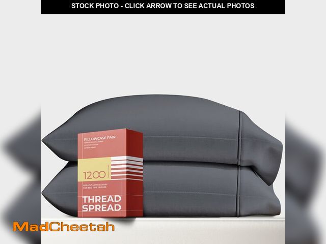 Lot 74-12608188 - Thread Spread 100% Egyptian Cotton Pillow Cases Standard/Queen Size Set of 2 - Luxury 1200 Thread Co...