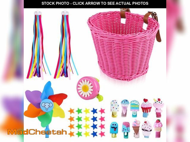 Lot 74-12713695 - Kid's Bicycle Basket Streamers Set Adjustable Front Handlebar Bike Basket with Colorful Bike Streame...