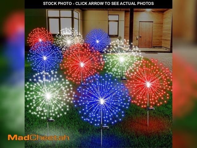 Lot 74-14340725 - Tujoe 9 Pcs 4th of July Solar Firework Stake Lights 180 LED 8 Modes Solar Waterproof LED Sparkler Li...