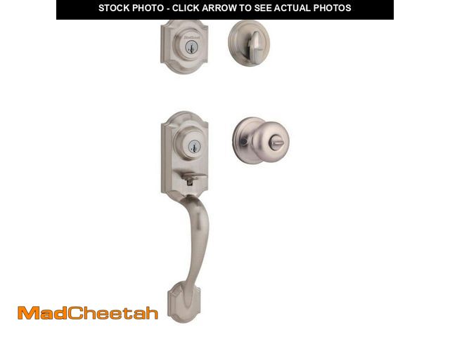 Lot 74-12465198 - Kwikset Montara Satin Nickel Single Cylinder Door Handleset with Juno Entry Door Knob Featuring Smar...