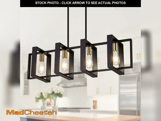 Lot 74-13698258 - Poroulux Farmhouse Kitchen Island Lighting Black Chandeliers for Dining Room Wooden Island Lights,In...