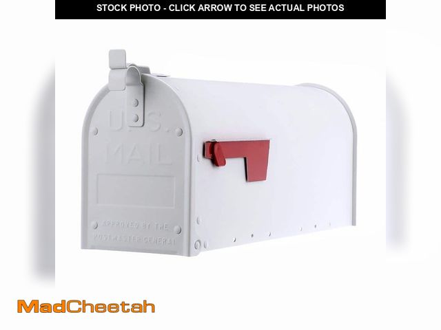 Lot 74-13797375 - Architectural Mailboxes Admiral Textured White, Medium, Aluminum, Post Mount Mailbox - UNUSED
