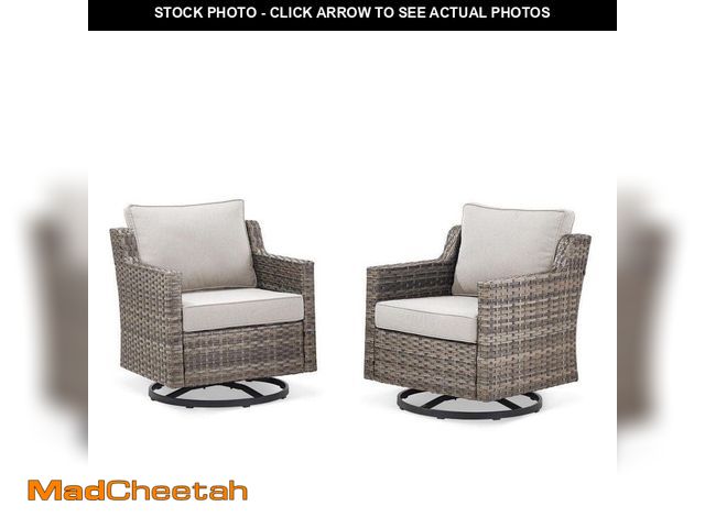 Lot 74-14254361 - Bellefurn Halara 2-Person Gray Wicker Outdoor Swivel Glider Patio Rocking Chair with Olefin 4 in. Th...