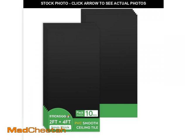 Lot 74-12266109 - STICKGOO Black Ceiling Tiles 2ft x 4ft, Smooth PVC Ceiling Panel - Waterproof, Fire-Rated, No Breaka...