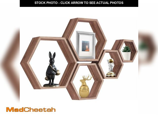 Lot 74-13964349 - PHOENANCEE Hexagon Floating Shelves,Honeycomb Shelf Set of 5,Octagon Shelves Wall Mounted Hanging St...