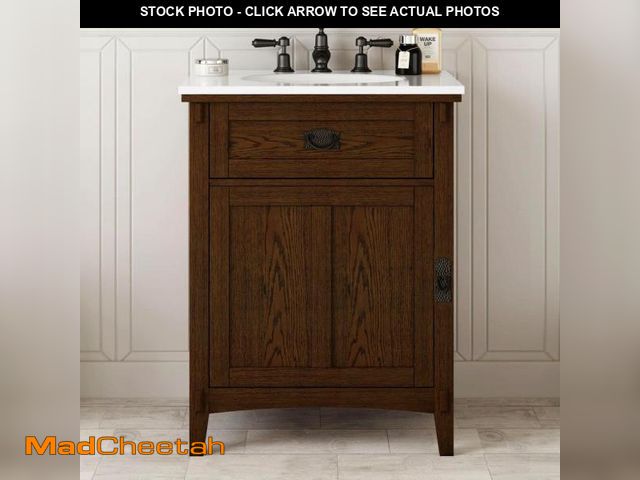 Lot 74-12413343 - Home Decorators Collection Artisan 26 in. Single Sink Dark Oak Bath Vanity with White Marble Top (As...