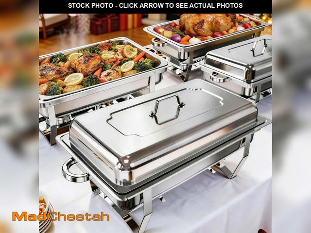 Lot 74-14287961 - BAOKALER 4 Pack 9QT Foldable Chafing Dish Buffet Set, Stainless Steel Rectangular Food Warmer, Silve...