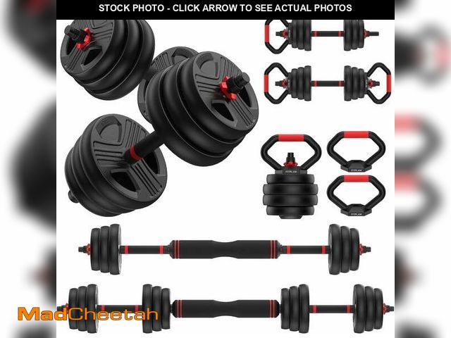 Lot 74-12892104 - 70lbs Free Weight Set with Connector, 5 in1 Dumbbells Set Used as Barbell, Kettlebells, Push up Stan...