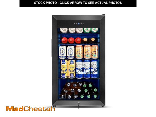 Lot 74-12663454 - (CORNER HAS DAMAGE) Hooure 18.89 in.Black Single Zone Freestanding 130-Cans Stainless Steel Beverage...