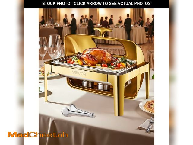 Lot 74-13802461 - VEVOR Roll Top Chafing Dish Buffet Complete Set, 9Qt Stainless Steel Chafer with Full Size Pan, Rect...