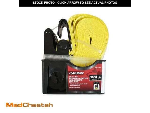 Lot 74-14468055 - Husky 30 ft. x 3 in. Premium Heavy-Duty Ratchet Tie-Down Strap with Flat Hook FH1024 - UNUSED