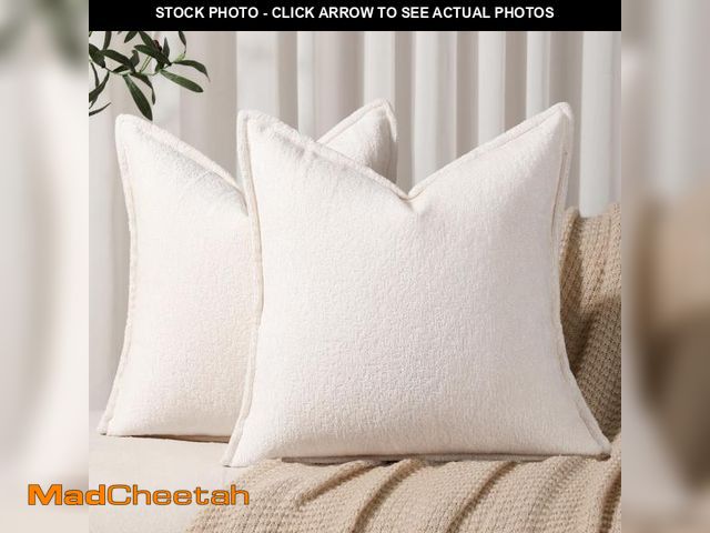 Lot 74-12435072 - DEZENE Pack of 2 Cream White Decorative Throw Pillow Covers 16x16 Cozy Soft Chenille Accent Vintage ...