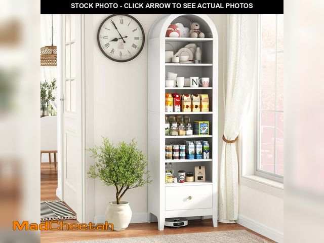 Lot 74-12550605 - 71" Tall Arched Storage Cabinet with Doors &amp; Shelves â Multi-Purpose Pantry Cabinet for Kitche...