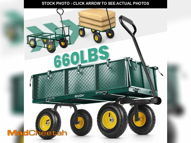 Lot 74-13045973 - GVDV Heavy Duty Steel Garden Cart with Liner, 660lbs Capacity, 3 Cu ft, 10" All-Terrain Wheels, Blac...