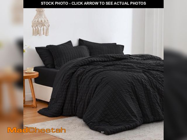 Lot 74-11553047 - Love's cabin Seersucker Black Queen Comforter Set 7 Pieces, All Season Lightweight Bedding Set, Quee...