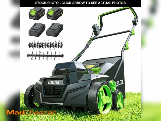 Lot 74-14323722 - Steelite 2x21V 15-Inch Cordless Dethatcher and Scarifier with Brushless Motor, 2-in-1 Battery Powere...