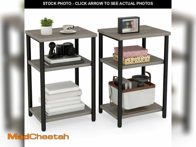 Lot 74-13819023 - edx 3-Tier End Table, Nightstand, Storage Shelf for Living Room, Bedroom, Grey,11.81"W x 13.39"D x 2...