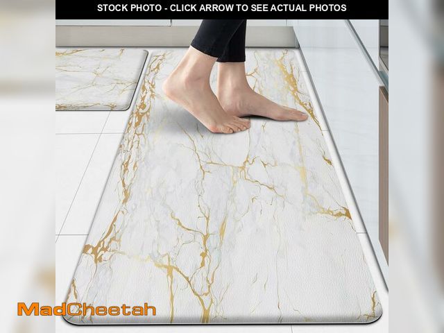Lot 74-14334722 - GulongYa Kitchen Floor Mats Cushioned Anti Fatigue, White Marble Kitchen Rugs Set of 2 Non Slip Wate...