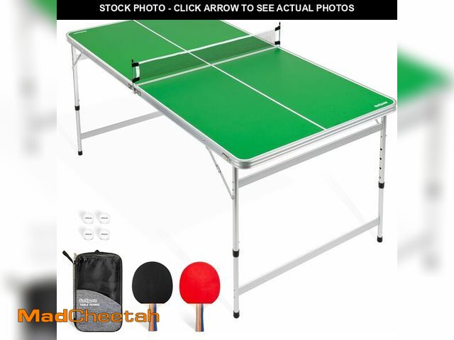 Lot 74-12665074 - (SOME DAMAGE) GoSports 6 x 3 ft Mid-Size Table Tennis Table Set with Adjustable Height - Green - UNU...