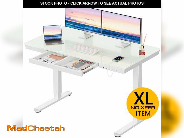 Lot 74-13056004 - CHITOOMA Glass Top Electric Standing Desk with Drawer, 48'' x 24'' Electric Height Adjustable Desk w...
