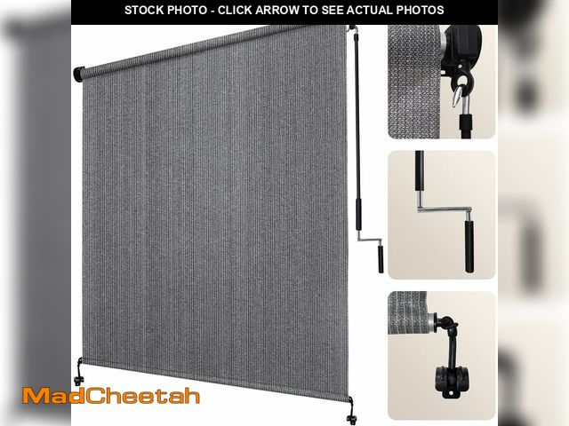 Lot 74-13835516 - Artpuch Outdoor Roller Shade 12' W x 8' H, Gray Exterior Cordless Patio Shades Roll Up Blinds with S...