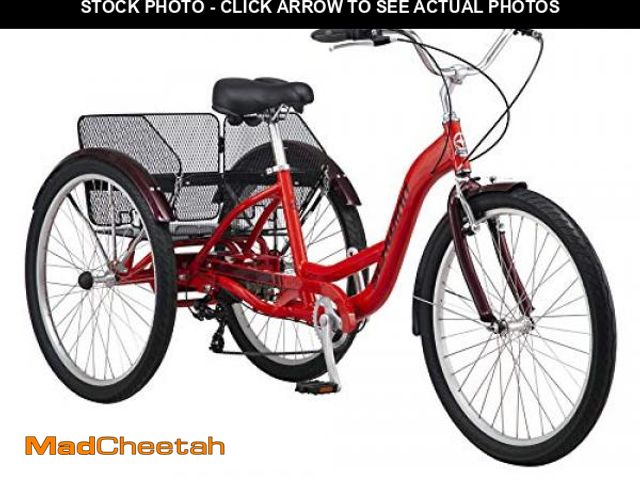 Lot 74-12160034 - Schwinn Meridian Adult Trike, Three Wheel Cruiser Bike, 7-Speed, 26-Inch Wheels, Cargo Basket, Red -...
