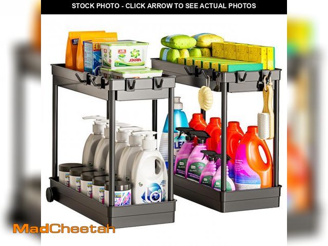 Lot 74-12434414 - Cicilyna 2 Pack Under Sink Organizer, 2 Tier Bathroom Cabinet Organizers and Storage with Hook, Mult...