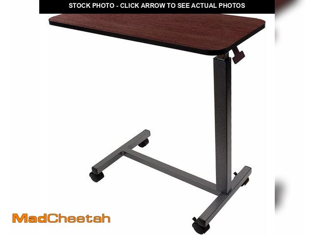 Lot 74-14068013 - (MISSING HARDWARE) Dynarex Overbed Table - Height Adjustable Rolling Side Table with Locking Wheels ...