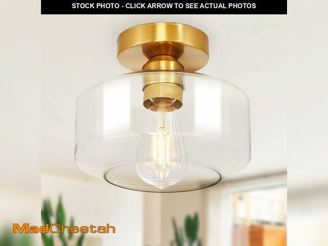 Lot 74-12713136 - Industrial Semi Flush Mount Ceiling Light: Gold Kitchen Lighting Fixtures Ceiling with Clear Glass -...