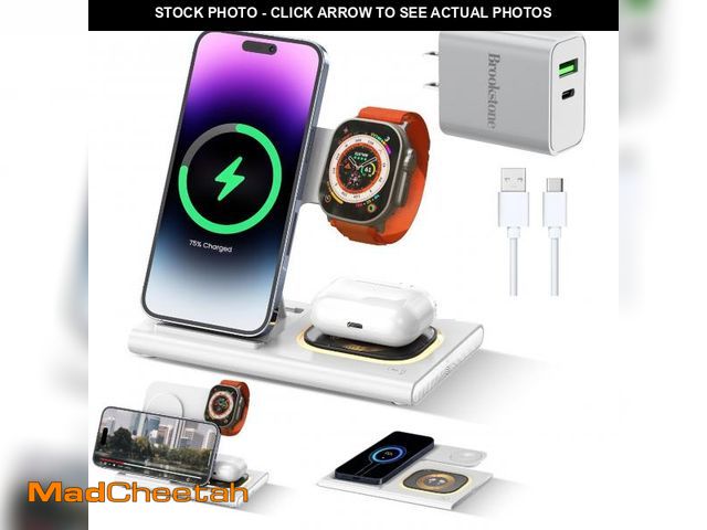 Lot 74-12304472 - Brookstone 3-in-1 Wireless Charging Station, 2 Port 18W Wall Charger &amp; High Speed Cable, for App...