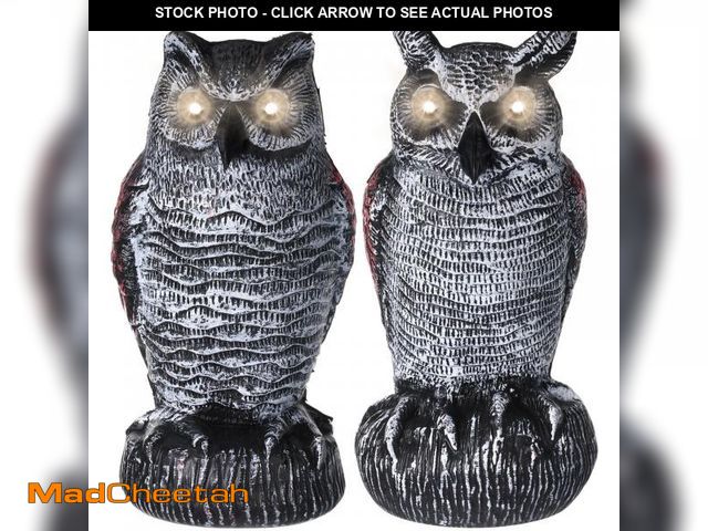 Lot 74-11555691 - Qualirey 2 Pcs Fake Owl Decoys to Scare Birds Away with Sound and Glowing Eyes Battery Operated Fake...