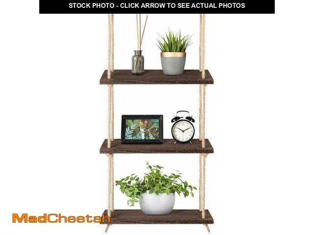 Lot 74-14429425 - Mkono Hanging Shelves 3 Tier Rustic Wood Floating Wall Shelves Photo Plant Display Hanging Storage S...