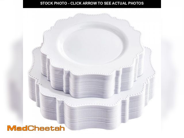 Lot 74-11548284 - COLOSUS 60pcs White Disposable Plastic Plates-Heavy duty plate for New Year party/wedding/anniversar...