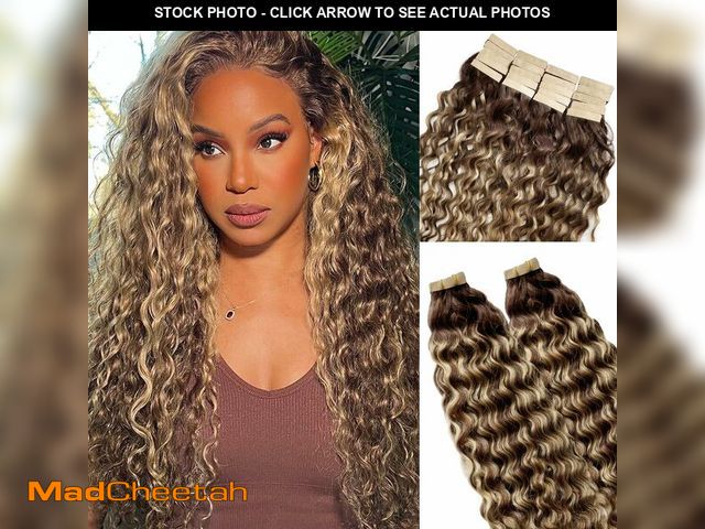 Lot 74-14066253 - Water Wave Tape in Hair Extensions for Black Women Ombre Chocalate Brown with Honey Blonde Tape in H...