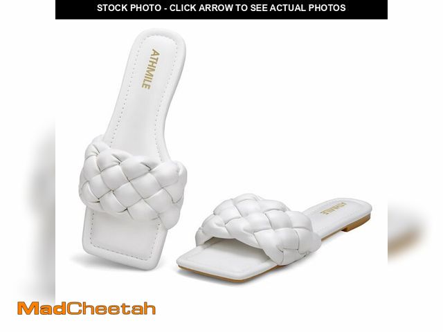 Lot 74-12709452 - ATHMILE Braided Womens Sandals Square Open Toe Fashion Slide Sandals Women Dressy Summer Flat Beach ...