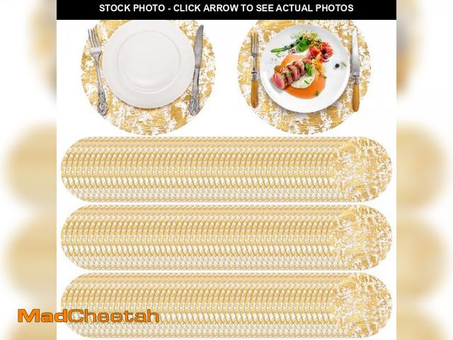 Lot 74-11559463 - ZAVOOS 100 Pieces Gold Placemats, 13 Inch Disposable Round Foil Table Mats Bulk, Metallic Mesh Press...