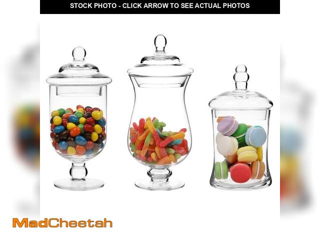 Lot 74-13952644 - MyGift Clear Glass Apothecary Jars with Lid, Decorative Footed Vase, Candy Buffet Containers, Set of...