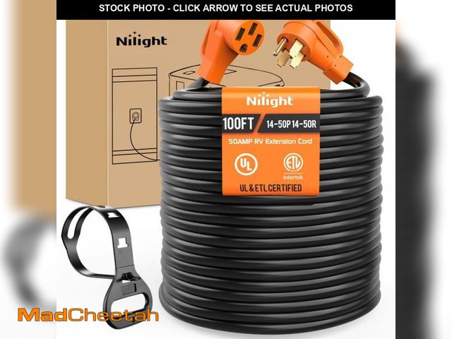 Lot 74-12201929 - Nilight 50 Amp 100FT RV EV Extension Cord 250V Heavy Duty 6/3+8/1 Gauge Pure Copper STW Wire UL ETL ...