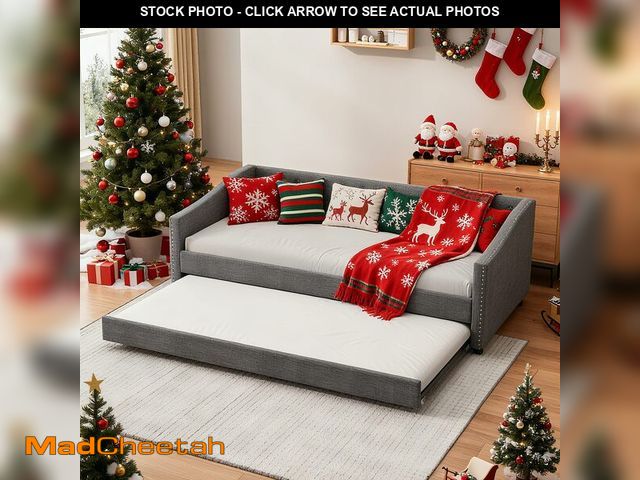 Lot 74-12822405 - FAVSH Twin Size Upholstered Daybed with Trundle,Tufted Sofa Bed w/Button on Back and Piping on Waved...