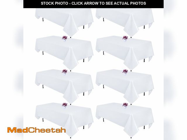 Lot 74-14207403 - CKIKU 8 Packs White Table Cloth Rectangle 60x102 Inch for 6 Foot Rectangle Tables, Wrinkle Resistant...