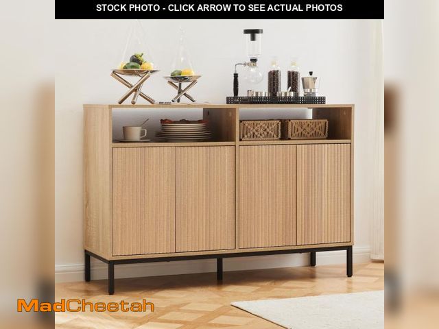Lot 74-12165121 - Mericonia Farmhouse Buffet Sideboard Cabinet with Storage, Fluted Natural Coffee Bar Station Table w...