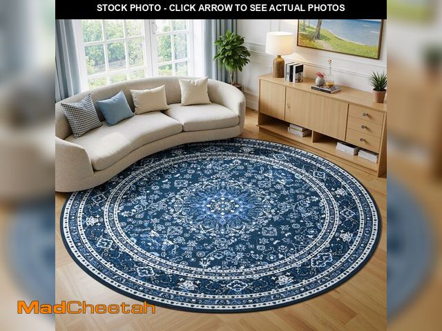 Lot 74-14269469 - Lessymo 6FT Washable Round Area Rugs for Living Room, Non Slip Circle Rugs Low Pile Vintage Carpet f...