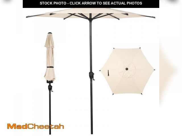 Lot 74-12489945 - Abba Patio 7.5ft Outdoor Patio Umbrella w/ Push Button Tilt and Crank, 6 Ribs-Beige - UNUSED