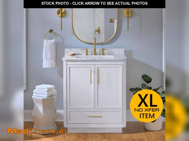 Lot 74-14327112 - Home Decorators Collection Tamsin 30 in. Single Sink Freestanding White Bath Vanity with White Round...